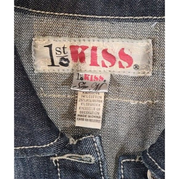 1st Kiss Distressed Stretch Denim Lace Skull Rockabilly Jean Jacket Juniors M - Picture 4 of 8